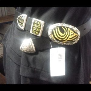 NWTChicos black leather belt emblish yellow/black